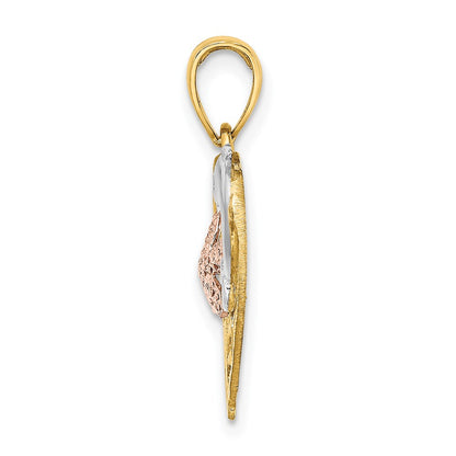 14k Two-tone Gold w/White Rhodium Dolphin and Starfish In Heart Charm