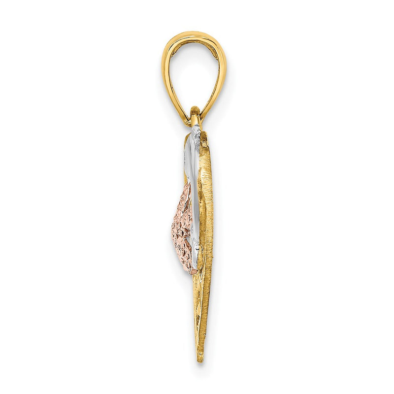 14k Two-tone Gold w/White Rhodium Dolphin and Starfish In Heart Charm