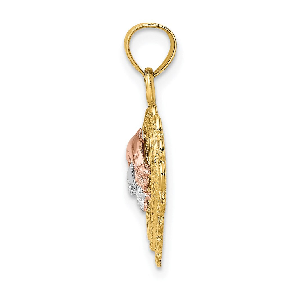 14k Two-tone Gold Two-tone Gold W/White Rhodium 2 Dolphins On Basket Heart Charm
