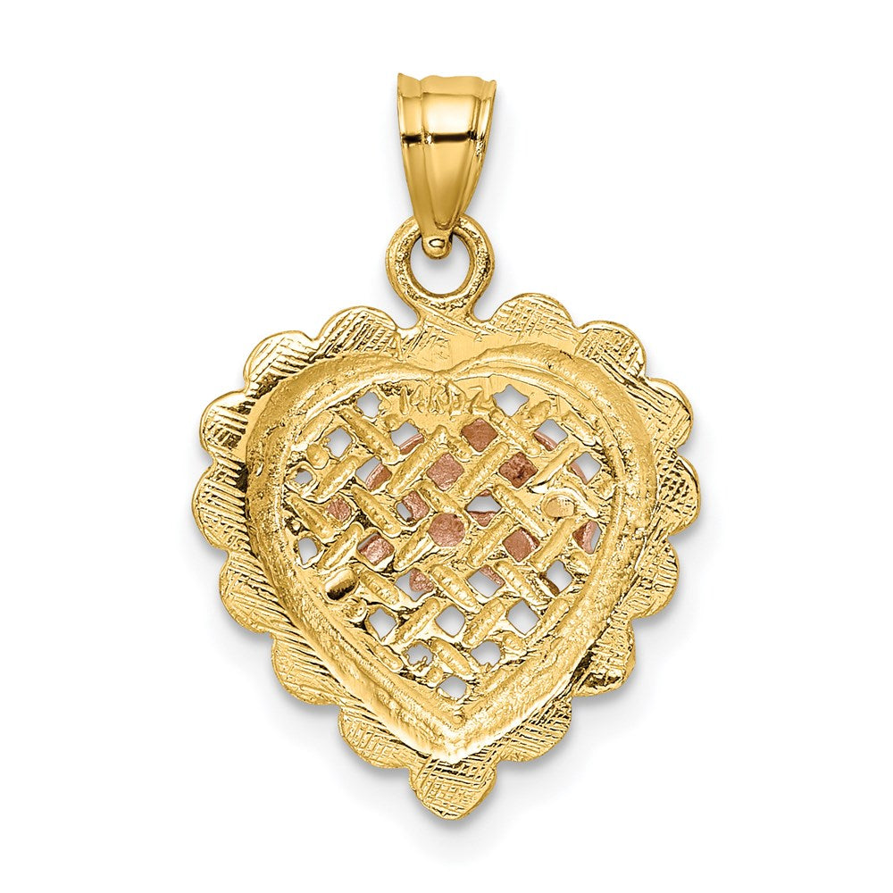 14k Two-tone Gold Two-tone Gold W/White Rhodium 2 Dolphins On Basket Heart Charm