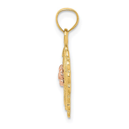 14k Two-tone Gold Yellow and Rose Gold Flower In Heart Basket Charm