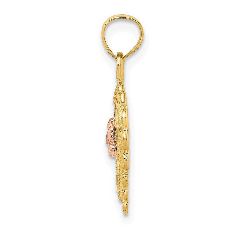 14k Two-tone Gold Yellow and Rose Gold Flower In Heart Basket Charm