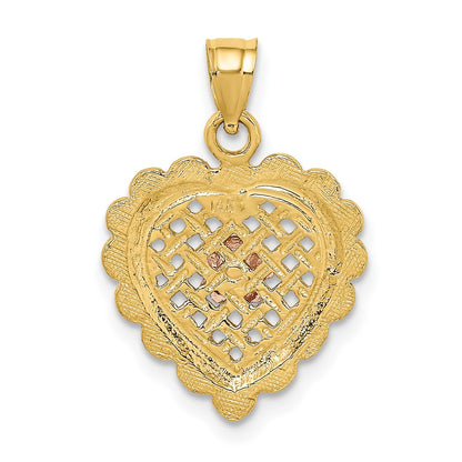 14k Two-tone Gold Yellow and Rose Gold Flower In Heart Basket Charm