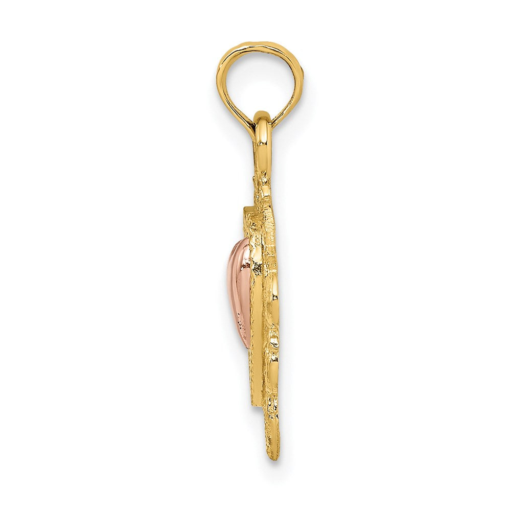 14k Two-tone Gold Yellow and Rose Gold w/White Rhodium Textured Hearts Charm