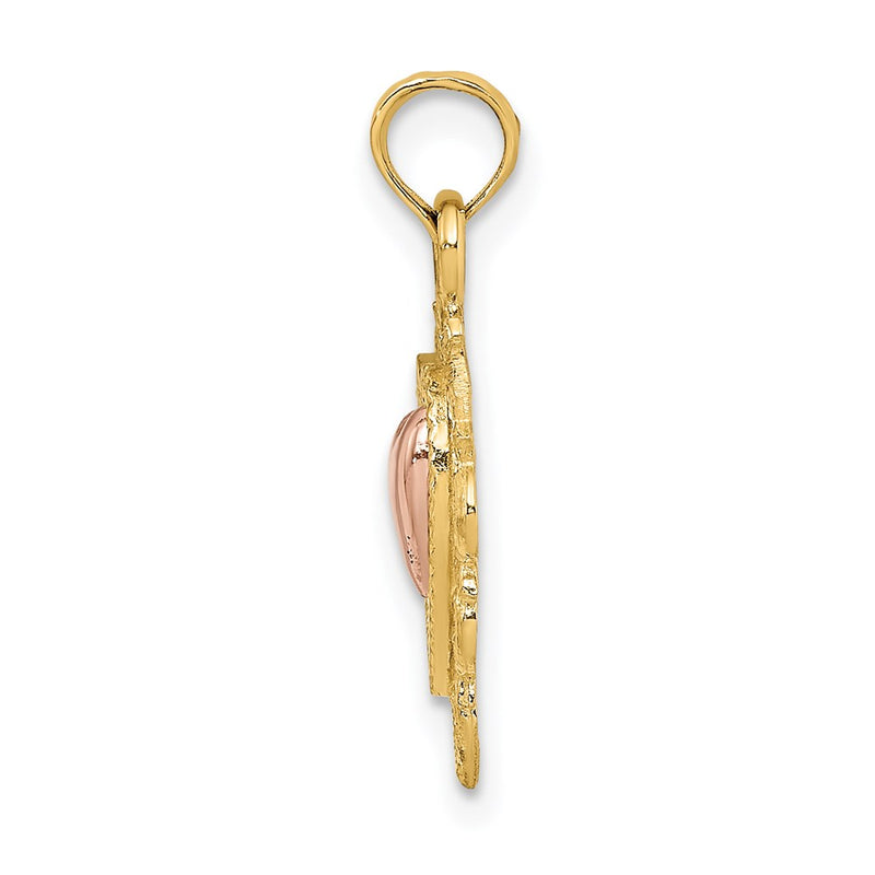 14k Two-tone Gold Yellow and Rose Gold w/White Rhodium Textured Hearts Charm