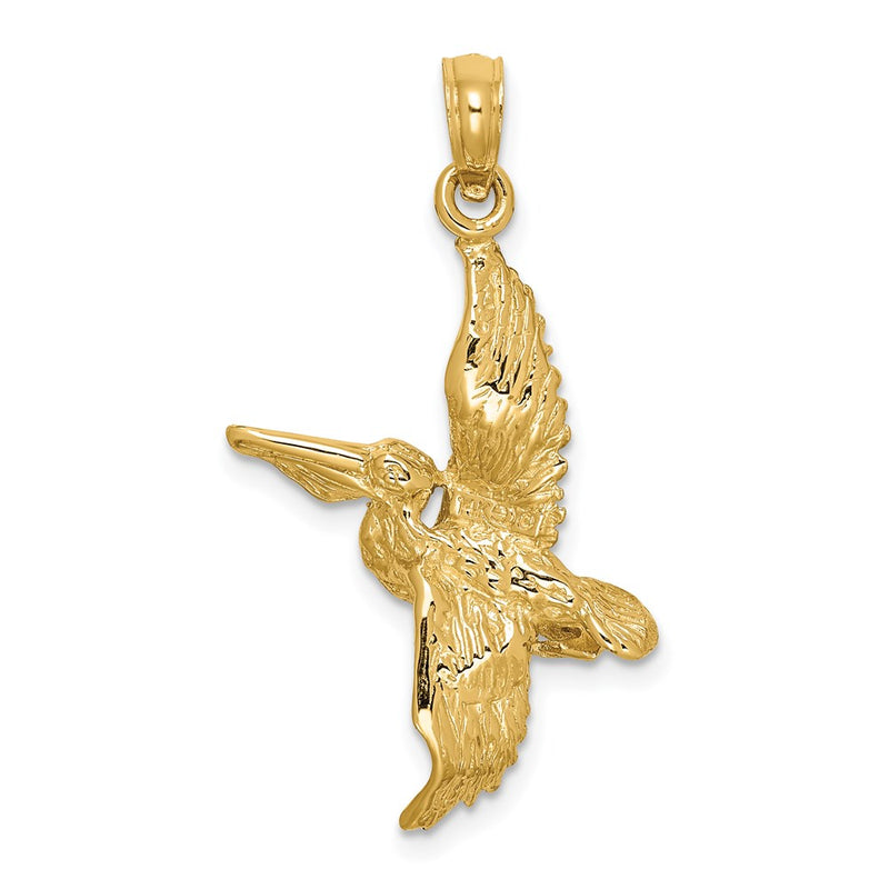 14k Yellow & Rhodium Gold with White Rhodium 3-D Flying Pelican Charm