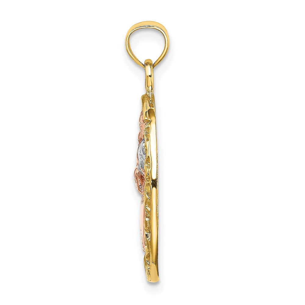 14k Two-tone Gold WIth White Rhodium Mother and Baby In Oval Frame Charm