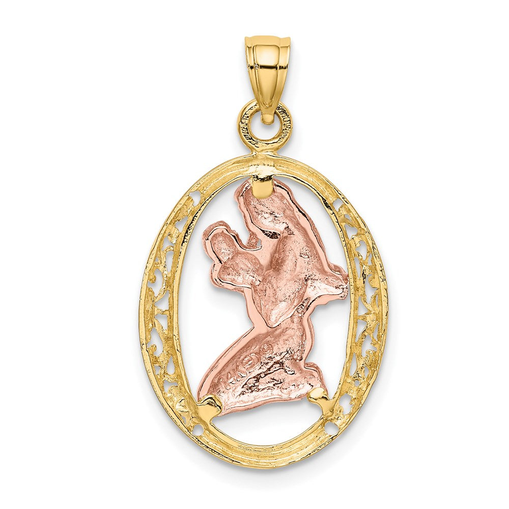 14k Two-tone Gold WIth White Rhodium Mother and Baby In Oval Frame Charm