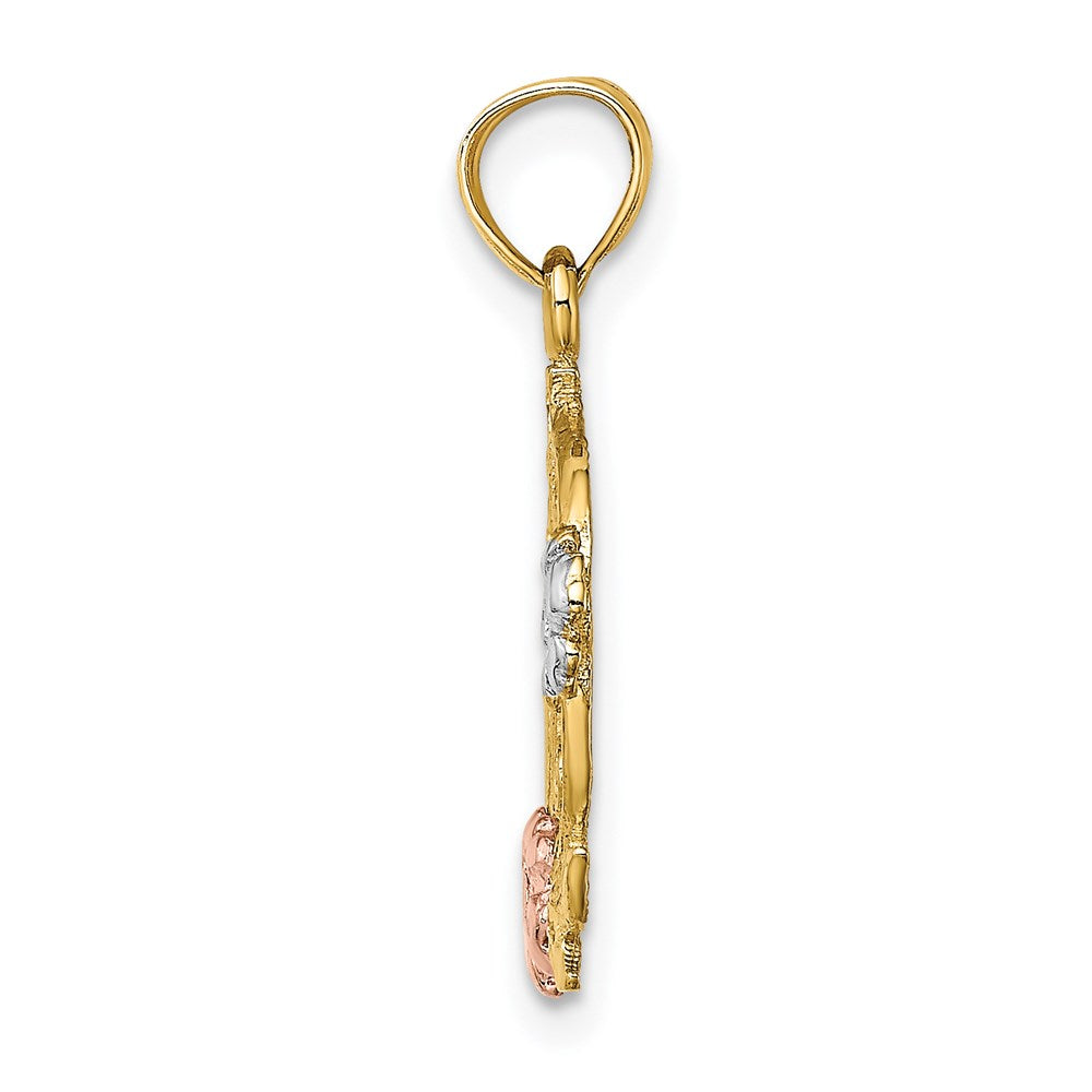 14k Two-tone Gold w/White Rhodium #1 MOM w/Flower Charm