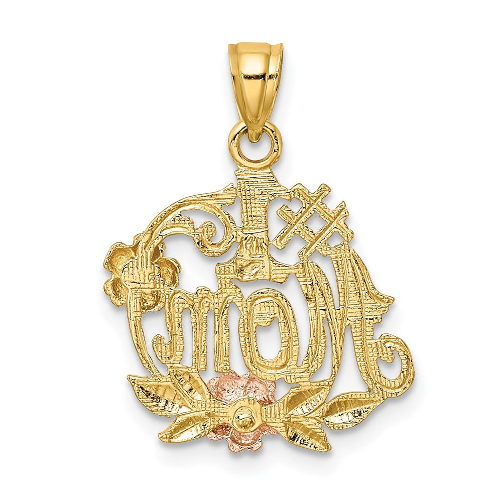 14k Two-tone Gold w/White Rhodium #1 MOM w/Flower Charm