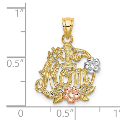 14k Two-tone Gold w/White Rhodium #1 MOM w/Flower Charm