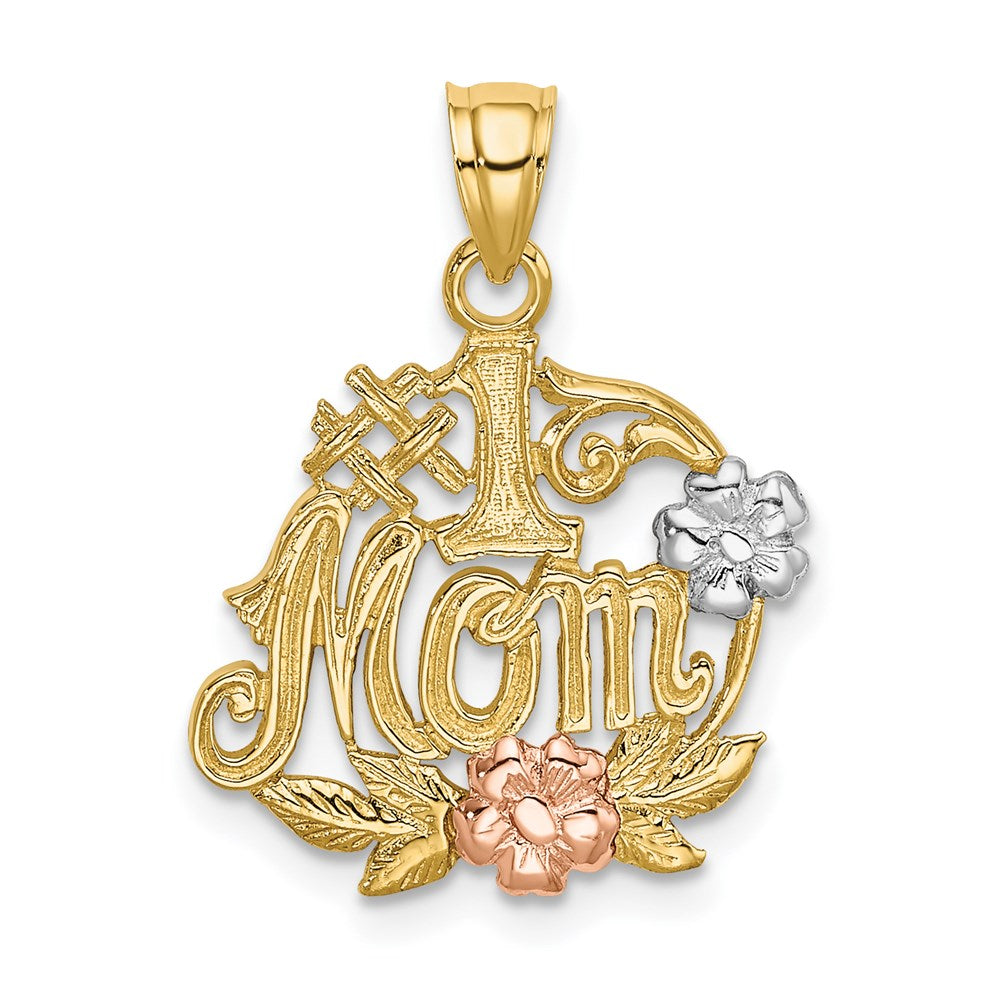 14k Two-tone Gold w/White Rhodium #1 MOM w/Flower Charm