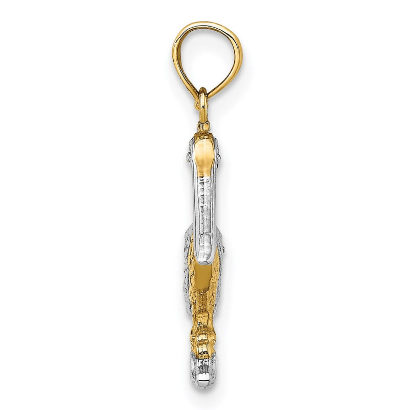 14k Yellow & Rhodium Gold with White Rhodium 3-D Small Standing Pelican Charm