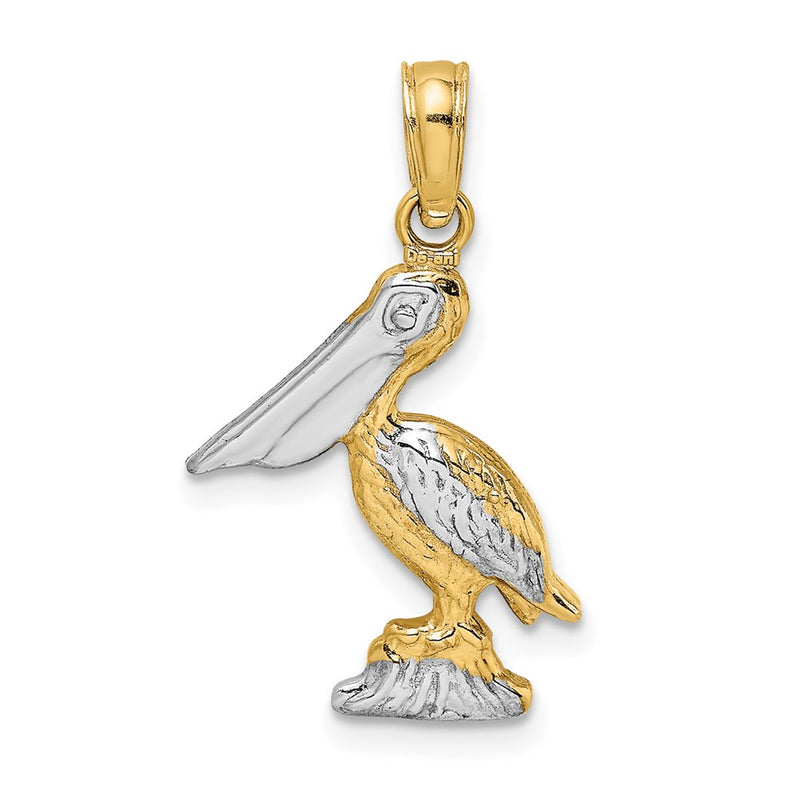 14k Yellow & Rhodium Gold with White Rhodium 3-D Small Standing Pelican Charm
