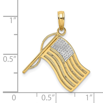 14k Yellow & Rhodium Gold w/ Rhodium American Flag Charm