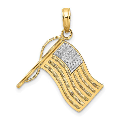 14k Yellow & Rhodium Gold w/ Rhodium American Flag Charm