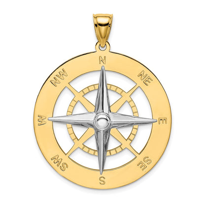 14k Two-tone Gold Nautical Compass White Needle Charm