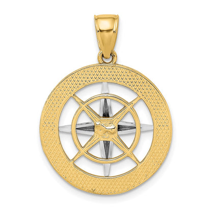 14k Two-tone Gold Nautical Compass w/White Gold Needle Charm