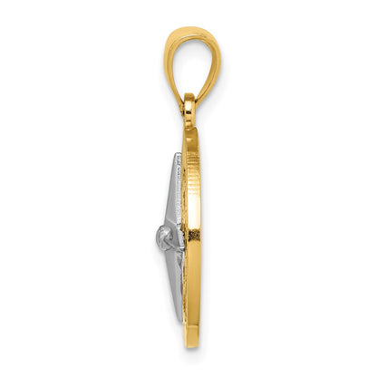 14k Two-tone Gold Nautical Compass w/White Gold Needle Charm