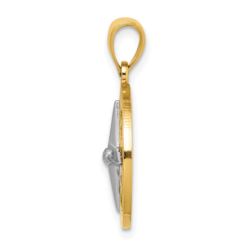 14k Two-tone Gold Nautical Compass w/White Gold Needle Charm