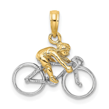 14k Two-tone Gold Two-tone Gold 3-D Bicycle With Rider Charm