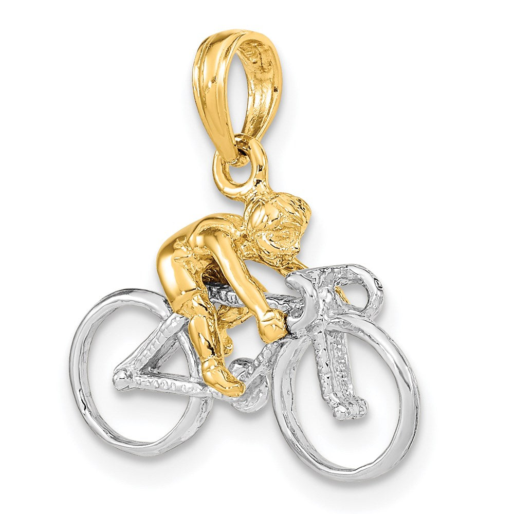 14k Two-tone Gold Two-tone Gold 3-D Bicycle With Rider Charm