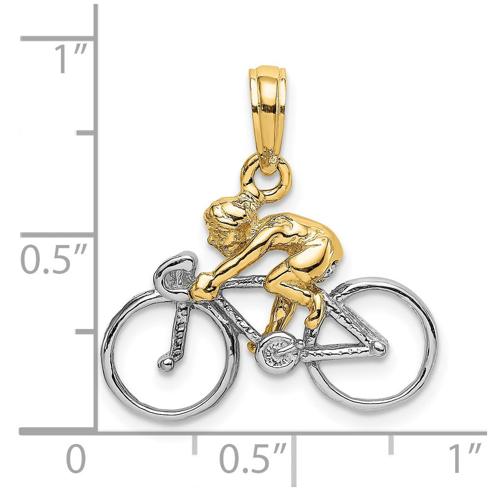 14k Two-tone Gold Two-tone Gold 3-D Bicycle With Rider Charm
