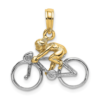14k Two-tone Gold Two-tone Gold 3-D Bicycle With Rider Charm