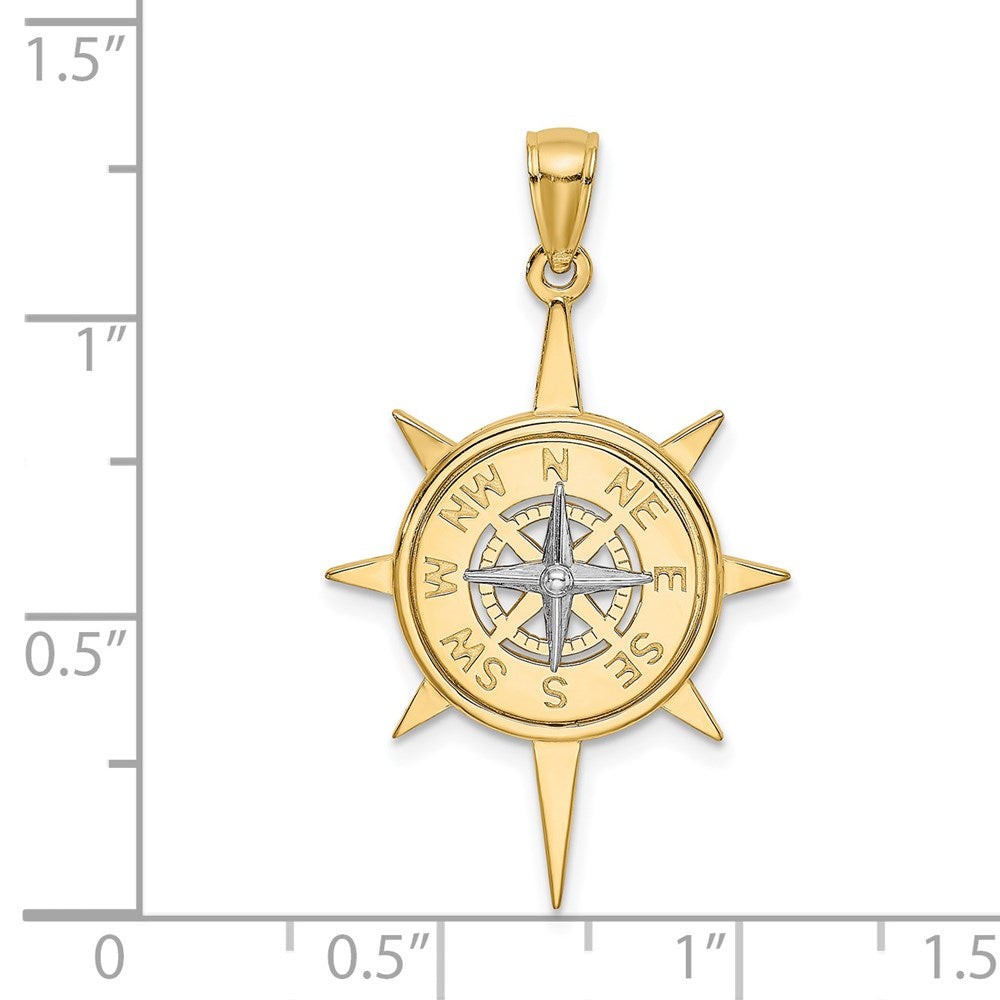 14k Two-tone Gold Two-tone Gold Star w/ Nautical Compass Charm