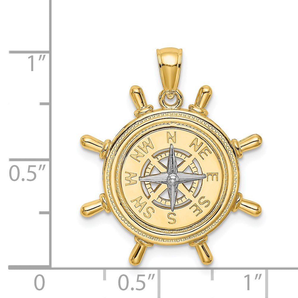 14k Two-tone Gold Ships Wheel w/ Nautical Compass Charm