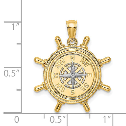 14k Two-tone Gold Ships Wheel w/ Nautical Compass Charm
