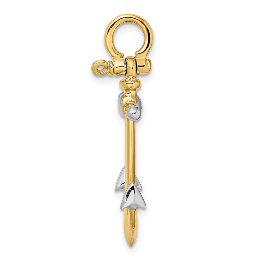 14k Yellow & Rhodium Gold w/Rhodium 3-D Anchor w/Long T Bar and Shackle Bail Charm