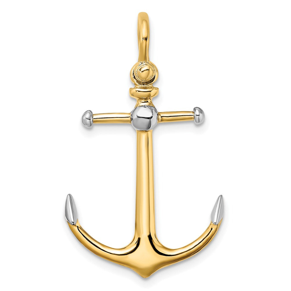 14k Yellow & Rhodium Gold w/Rhodium 3-D Anchor w/Long T Bar and Shackle Bail Charm
