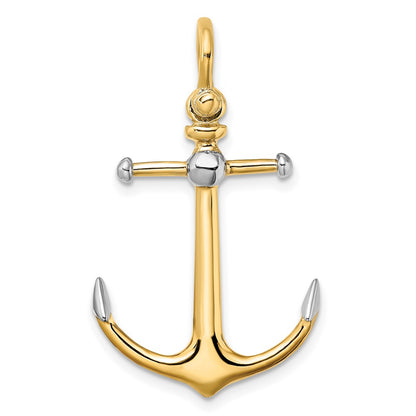 14k Yellow & Rhodium Gold w/Rhodium 3-D Anchor w/Long T Bar and Shackle Bail Charm