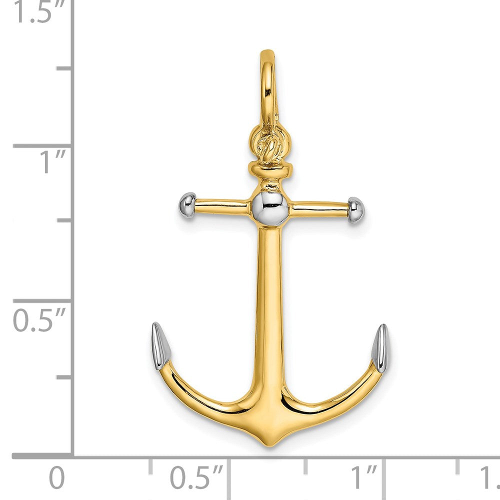 14k Yellow & Rhodium Gold w/Rhodium 3-D Anchor w/Long T Bar and Shackle Bail Charm