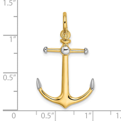 14k Yellow & Rhodium Gold w/Rhodium 3-D Anchor w/Long T Bar and Shackle Bail Charm