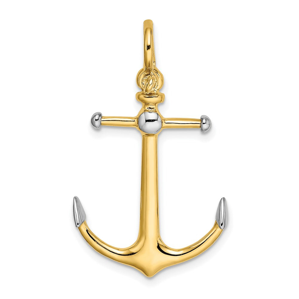 14k Yellow & Rhodium Gold w/Rhodium 3-D Anchor w/Long T Bar and Shackle Bail Charm