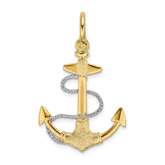 14k Two-tone Gold 3-D Small Anchor w/Rope and Shackle Bail Charm