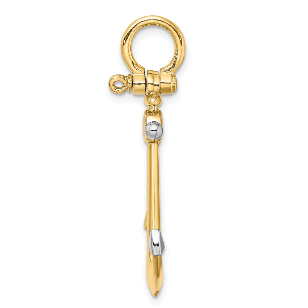 14k Yellow & Rhodium Gold w/Rhodium 3-D Anchor w/Shackle Bail Charm