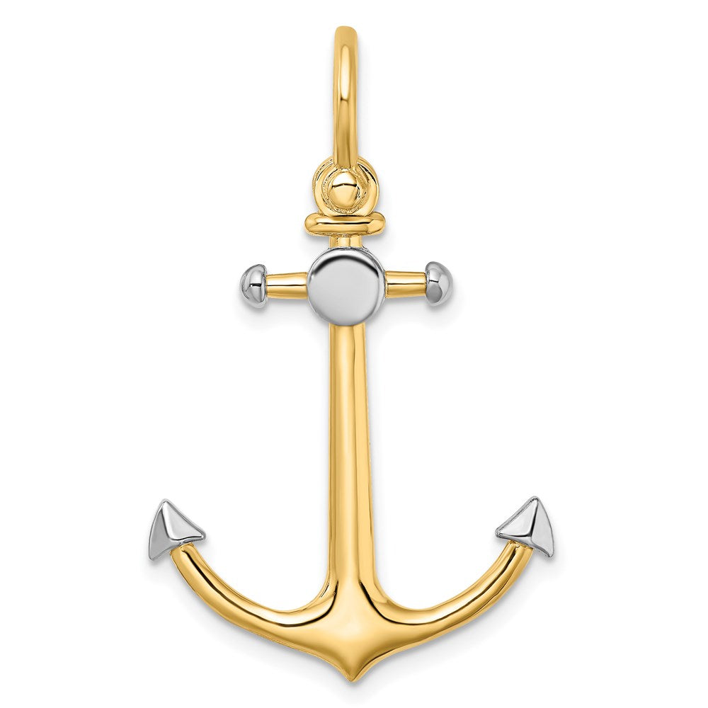 14k Yellow & Rhodium Gold w/Rhodium 3-D Anchor w/Shackle Bail Charm