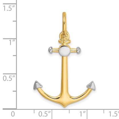 14k Yellow & Rhodium Gold w/Rhodium 3-D Anchor w/Shackle Bail Charm