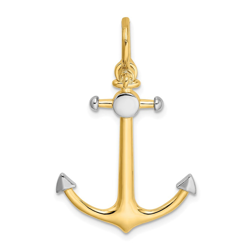 14k Yellow & Rhodium Gold w/Rhodium 3-D Anchor w/Shackle Bail Charm