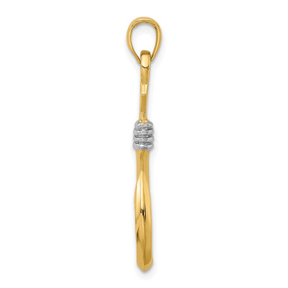 14k Yellow & Rhodium Gold w/Rhodium 3-D Fish Hook With Rope Charm