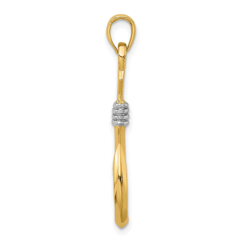 14k Yellow & Rhodium Gold w/Rhodium 3-D Fish Hook With Rope Charm