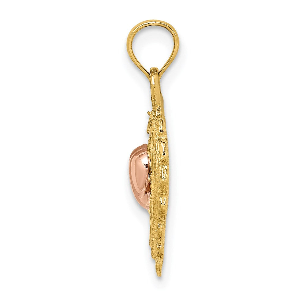 14k Two-tone Gold Rose and Yellow Gold Polished Heart On Textured Heart Charm