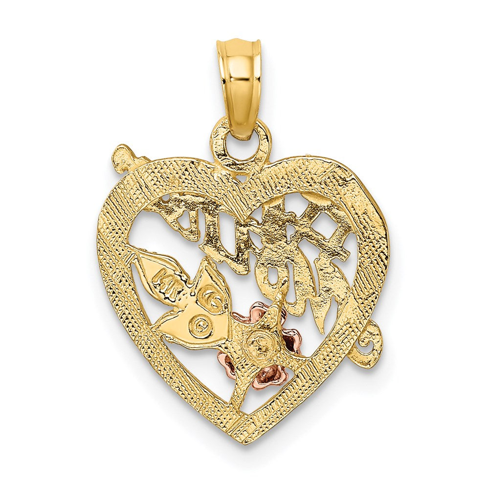 14k Two-tone Gold w/White Rhodium #1 MOTHER Heart w/Flower Charm