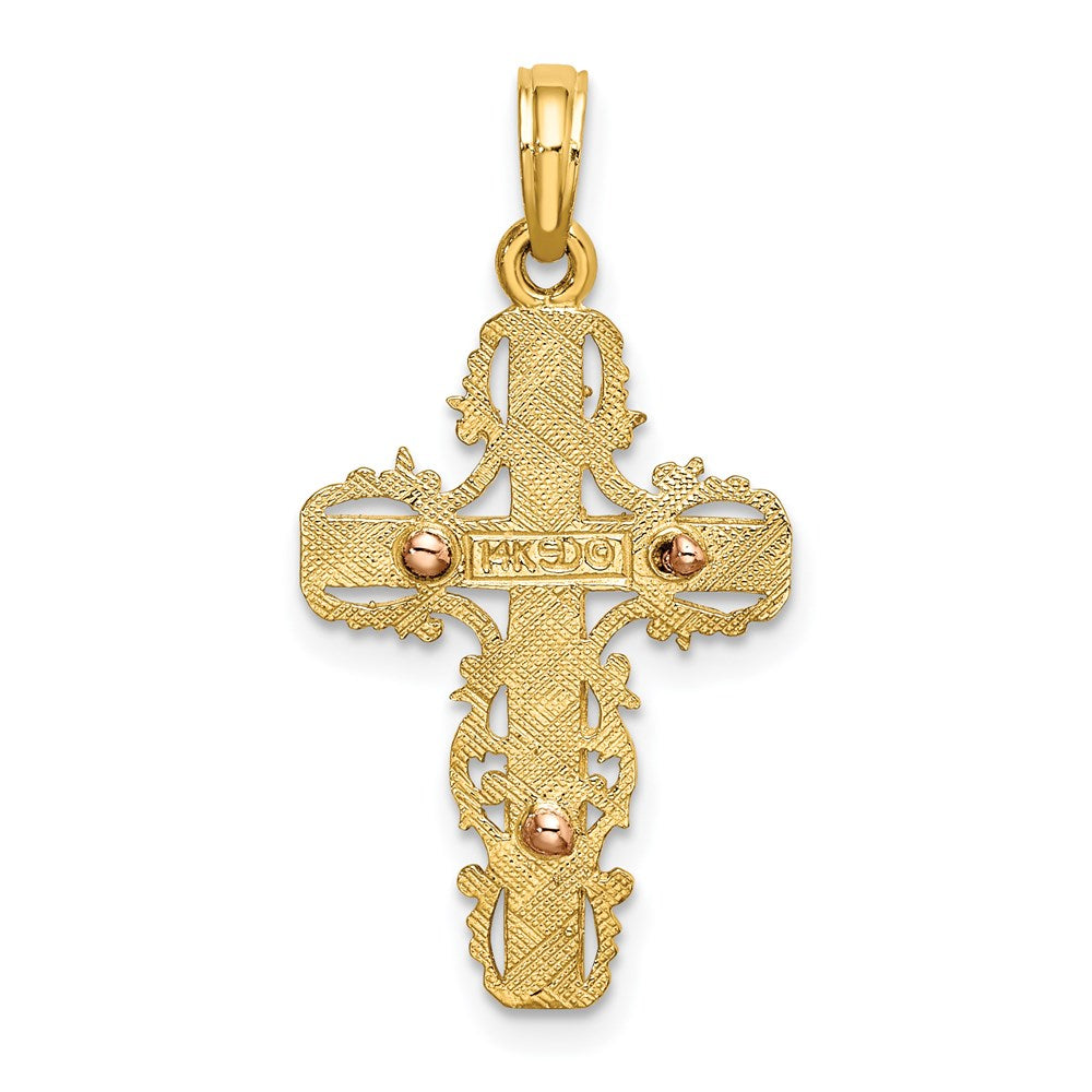 14k Two-tone Gold Two-tone Gold w/ Lace Trim Cross Charm
