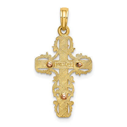14k Two-tone Gold Two-tone Gold w/ Lace Trim Cross Charm