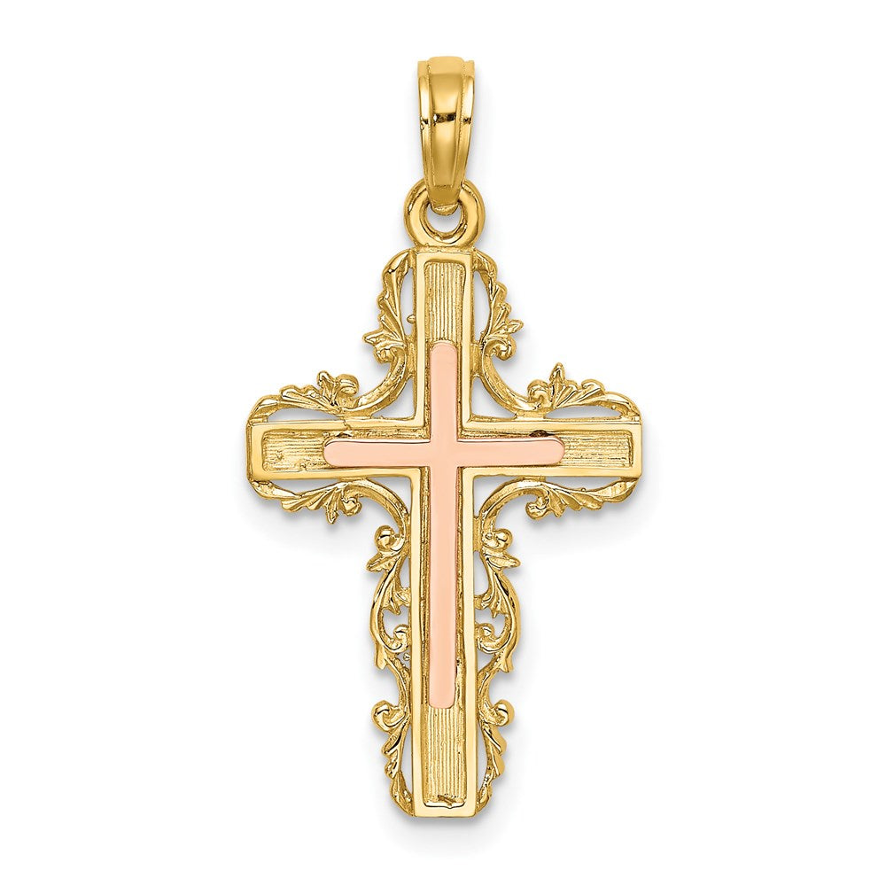 14k Two-tone Gold Two-tone Gold w/ Lace Trim Cross Charm