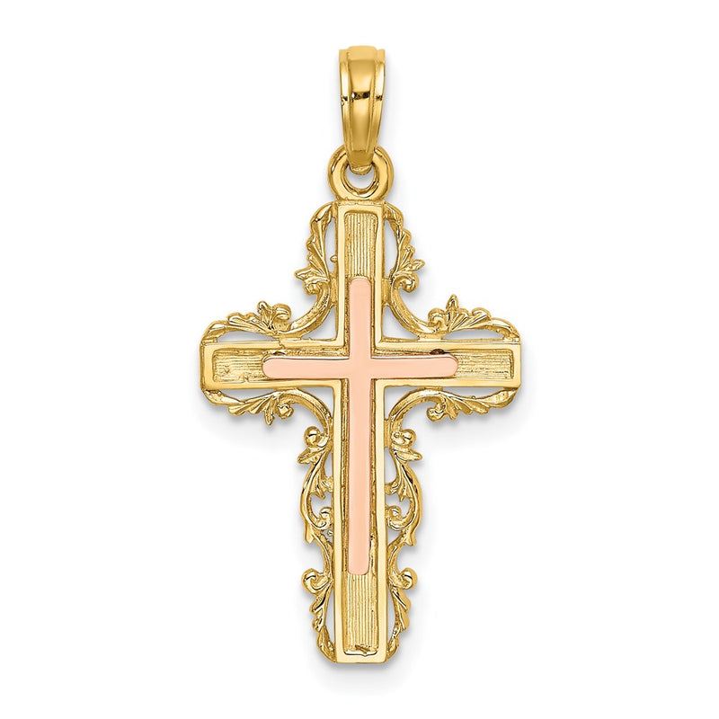 14k Two-tone Gold Two-tone Gold w/ Lace Trim Cross Charm